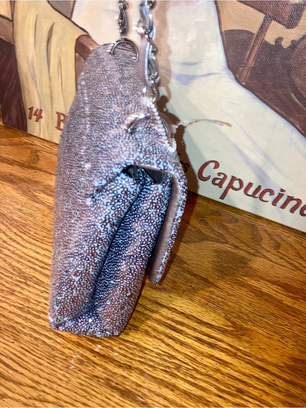 Badgley Mischka Silver Sequin Crossbody Bag w/ Chain & pearl Strap MSRP $129 - Picture 5 of 9